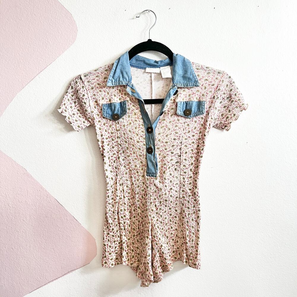 Vintage Floral Romper Girls‎ Sz 5 Retro Cottagecore Y2K 2000s